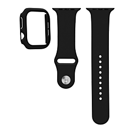 Silicone Soft Band & Bumper Case with Tempered Glass - BLACK for iWatch 41mm (Only Ground Shipping)