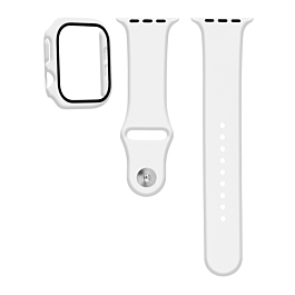Silicone Soft Band & Bumper Case with Tempered Glass - WHITE for iWatch 41mm (Only Ground Shipping)