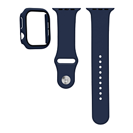 Silicone Soft Band & Bumper Case with Tempered Glass - NAVY BLUE for iWatch 41mm (Only Ground Shipping)