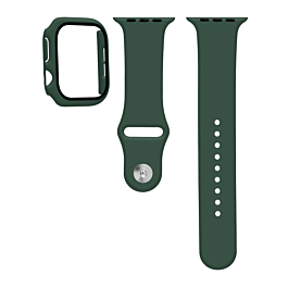 Silicone Soft Band & Bumper Case with Tempered Glass - DARK GREEN for iWatch 41mm (Only Ground Shipping)