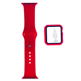 iWatch 42mm Silicone Soft Band & Bumper Case with Tempered Glass - RED (Only Ground Shipping)