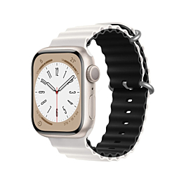 iWatch (42/44/45/49mm) Ocean Band Silicone Sport Strap Band - WHITE & BLACK (Only Ground Shipping)