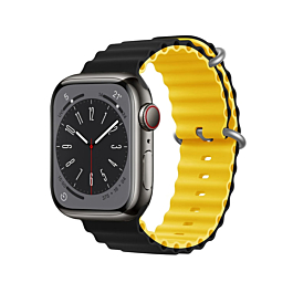iWatch (42/44/45/49mm) Ocean Band Silicone Sport Strap Band - BLACK & YELLOW (Only Ground Shipping)