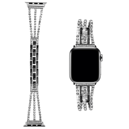 iWatch (38/40/41mm) Stainless Steel Band with Stones - SILVER (Only Ground Shipping)