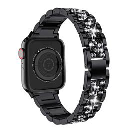 iWatch (38/40/41mm) Diamond Rhinestone Stainless Steel Metal Strap - BLACK (Only Ground Shipping)