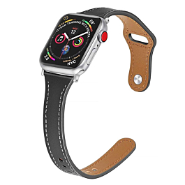 iWatch (38/40/41mm) Thin Genuine Leather Band - BLACK (Only Ground Shipping)