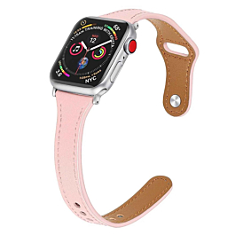 iWatch (38/40/41mm) Thin Genuine Leather Band - PINK (Only Ground Shipping)