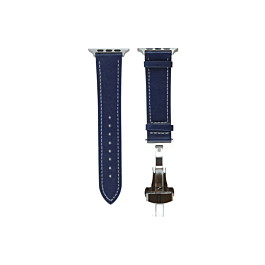 iWatch (42/44/45/49mm) Deployment Buckle Leather Strap Bnad - BLUE (Only Ground Shipping)