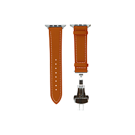 iWatch (42/44/45/49mm) Deployment Buckle Leather Strap Bnad - ORANGE (Only Ground Shipping)