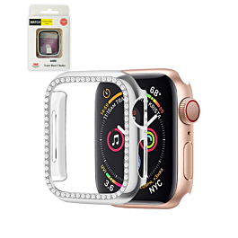 iWatch 44mm Stone PC Bumper Case with Tempered Glass - SILVER (Only Ground Shipping)