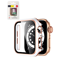 iWatch 44mm Shinny Hard PC Bumper Case - WHITE & ROSE GOLD (Only Ground Shipping)