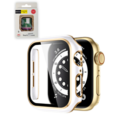 iWatch 44mm Shinny Hard PC Bumper Case - WHITE & GOLD (Only Ground Shipping)