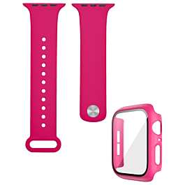 iWatch 45mm Silicone Soft Band & Bumper Case with Tempered Glass -ROSE PINK (Only Ground Shipping)