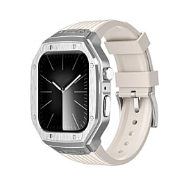 Sports Rugged Band with Metal Cover for iWatch (44mm / 45mm) - WHITE (Only Ground Shipping)