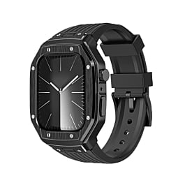 Sports Rugged Band with Metal Cover for iWatch (44mm / 45mm) - BLACK (Only Ground Shipping)