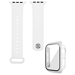 iWatch 45mm Silicone Soft Band & Bumper Case with Tempered Glass - WHITE (Only Ground Shipping)