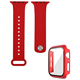 iWatch 45mm Silicone Soft Band & Bumper Case with Tempered Glass - RED (Only Ground Shipping)