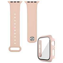 iWatch 45mm Silicone Soft Band & Bumper Case with Tempered Glass - LIGHT PINK (Only Ground Shipping)