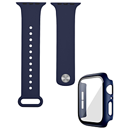 iWatch 45mm Silicone Soft Band & Bumper Case with Tempered Glass - NAVY BLUE (Only Ground Shipping)