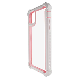 3in1 Hybrid Clear Soft TPU Hard PC Back Cover Case - WHITE & PINK for iPhone 12 / 12 Pro (Only Ground Shipping)