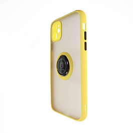 Hard PC Rear / Soft TPU Colorful Border Case with I-ring Holder - YELLOW for iPhone 12 Pro Max (Only Ground Shipping)