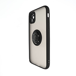 Hard PC Rear / Soft TPU Colorful Border Case with I-ring Holder - BLACK for iPhone 12 Pro Max (Only Ground Shipping)