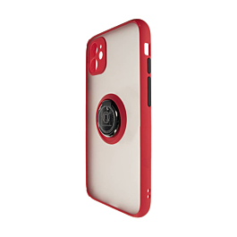 Hard PC Rear / Soft TPU Colorful Border Case with I-ring Holder - RED for iPhone 12 Pro Max (Only Ground Shipping)