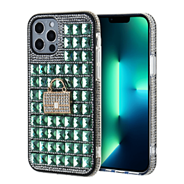 Crystal Stones Case with Bag Adornment - LIME GREEN for iPhone XR (Only Ground Shipping)