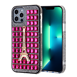 Crystal Stones Case with Paris Adornment - HOT PINK for iPhone 8P / 7P (Only Ground Shipping)