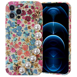 Full Cover Fashion Pearl Bracelet Flowers Design Case - C3 for iPhone 12 Pro Max (Only Ground Shipping)
