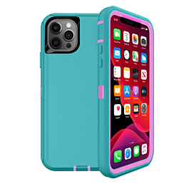 Heavy Duty Case for iPhone 12 Pro Max (LIGHT TEAL & PINK) (Only Ground Shipping)