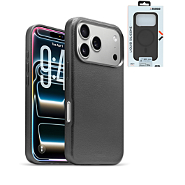 xBase by PowerPeak - Leather Magsafe Case for iPhone 17 Pro - (BLACK) (Only Ground Shipping)