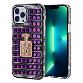 Crystal Stones Case with Perfume Adornment - PURPLE for iPhone XR (Only Ground Shipping)