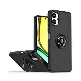 Galaxy A06 Hard PC Rear / Soft TPU Colorful Border Case with I-ring Holder - BLACK (Only Ground Shipping)