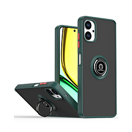 Galaxy A06 Hard PC Rear / Soft TPU Colorful Border Case with I-ring Holder - DARK GREEN (Only Ground Shipping)