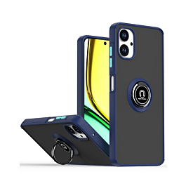 Galaxy A06 Hard PC Rear / Soft TPU Colorful Border Case with I-ring Holder - NAVY BLUE (Only Ground Shipping)