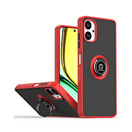 Galaxy A06 Hard PC Rear / Soft TPU Colorful Border Case with I-ring Holder - RED (Only Ground Shipping)