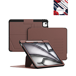Magnetic Multi-Layers Protective Case with Pen Holder - BROWN for iPad Air 13 2024 / Pro 12.9 (3rd / 4th / 5th / 6th) (Only Ground Shipping)