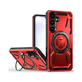 Full-Body Rugged Shockproof Case with Built-in Ring Holder - RED for Galaxy A14 4G/5G (Only Ground Shipping)
