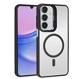 Thin Magnetic Clear Case with Camera Stand Kickstand - BLACK for Galaxy A15 (Only Ground Shipping)