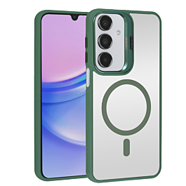 Thin Magnetic Clear Case with Camera Stand Kickstand - DARK GREEN for Galaxy A15 (Only Ground Shipping)