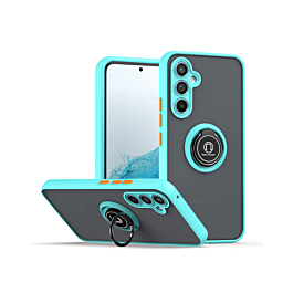 Galaxy A15 Hard PC Rear / Soft TPU Colorful Border Case with I-ring Holder - BLUE (Only Ground Shipping)