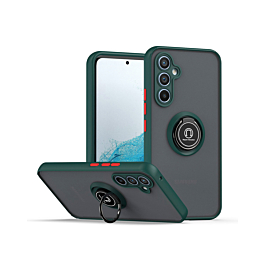Galaxy A15 Hard PC Rear / Soft TPU Colorful Border Case with I-ring Holder - NAVY GREEN (Only Ground Shipping)