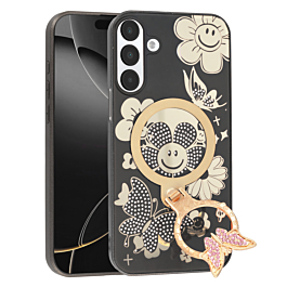 Luxury Diamond Shiny Cases with Butterfly Ring Design - BLACK for Galaxy A16 5G (Only Ground Shipping)