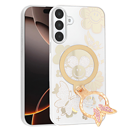Luxury Diamond Shiny Cases with Butterfly Ring Design - WHITE for Galaxy A16 5G (Only Ground Shipping)