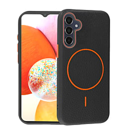 Magnetic Leather Soft Cases - BLACK & ORANGE for Galaxy A16 (Only Ground Shipping)