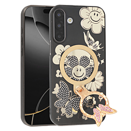 Luxury Diamond Shiny Cases with Butterfly Ring Design - BLACK for Galaxy A17 (Only Ground Shipping)