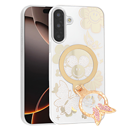 Luxury Diamond Shiny Cases with Butterfly Ring Design - WHITE for Galaxy A17 (Only Ground Shipping)