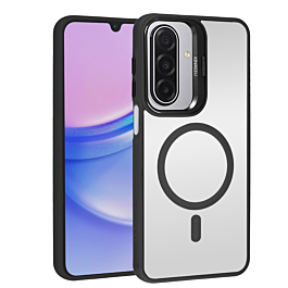 Thin Magnetic Clear Case with Camera Stand Kickstand - BLACK for Galaxy A17 (Only Ground Shipping)