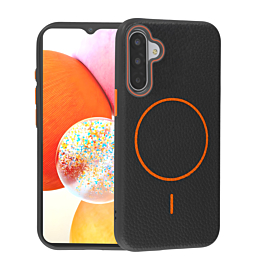 Magnetic Leather Soft Cases - BLACK & ORANGE for Galaxy A17 (Only Ground Shipping)